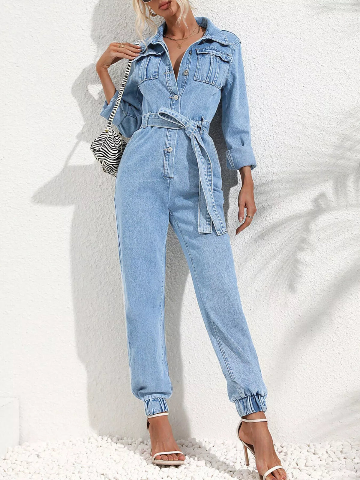 Hera Button Front Belt Denim Jumpsuit — view 3