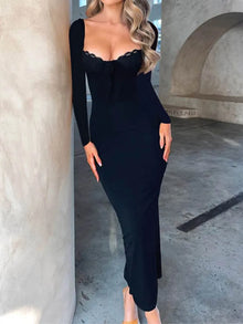 Morrigan Slit Lace Detail Sweetheart Neck Long Sleeve Maxi Dress — thumbnail 5