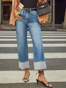 Eos High Waisted Straight Leg Rolled Jeans — thumbnail 1