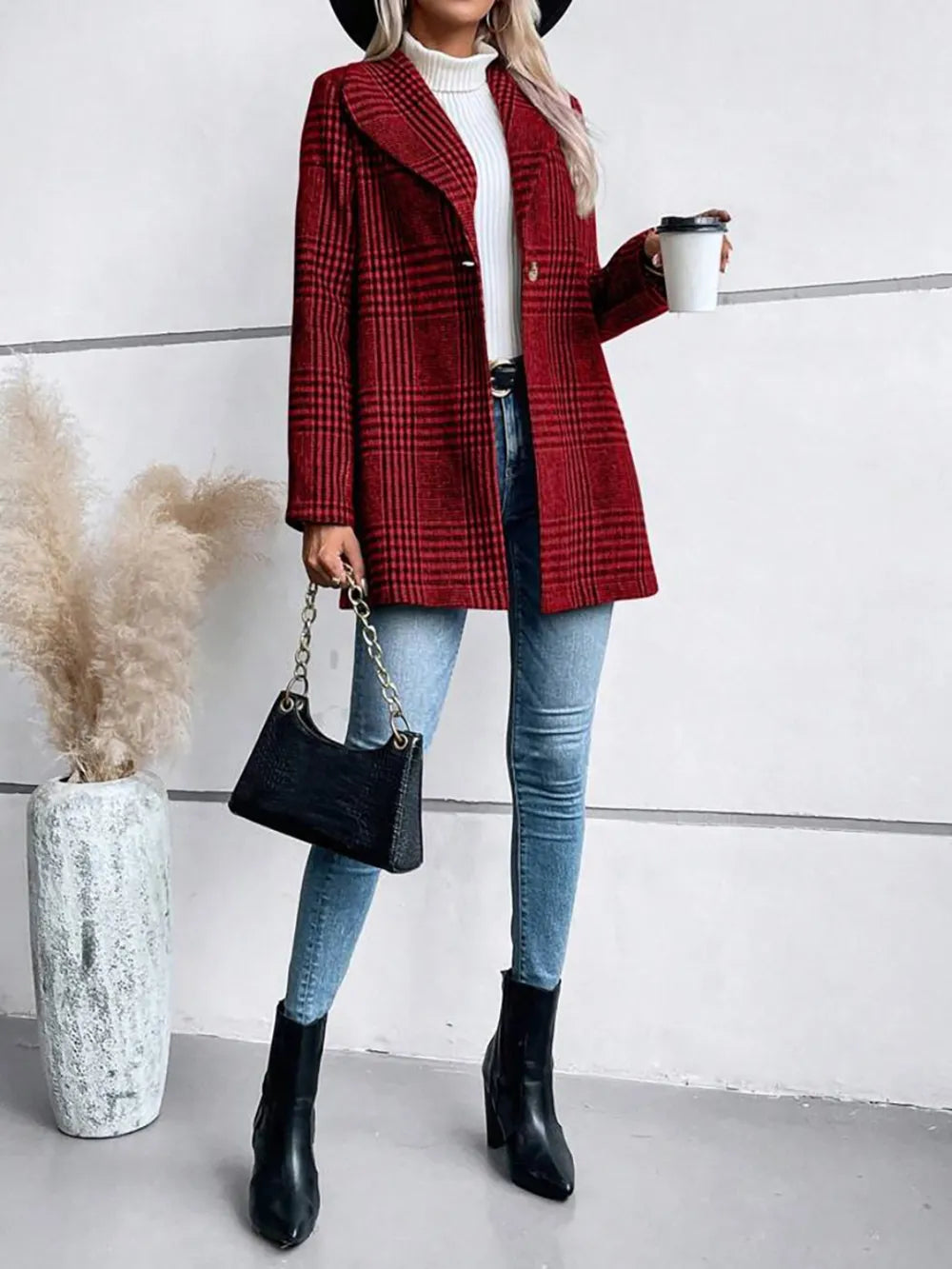 Durga Plaid Collared Neck Long Sleeve Jacket — view 3