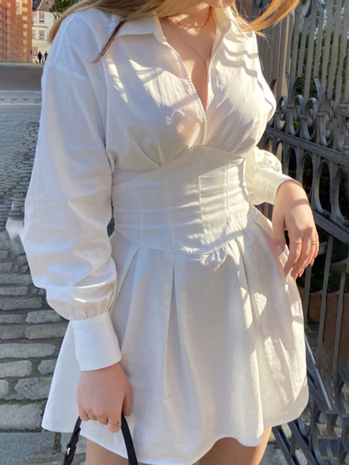 Ishtar Collared Neck Lantern Sleeve Mini Dress