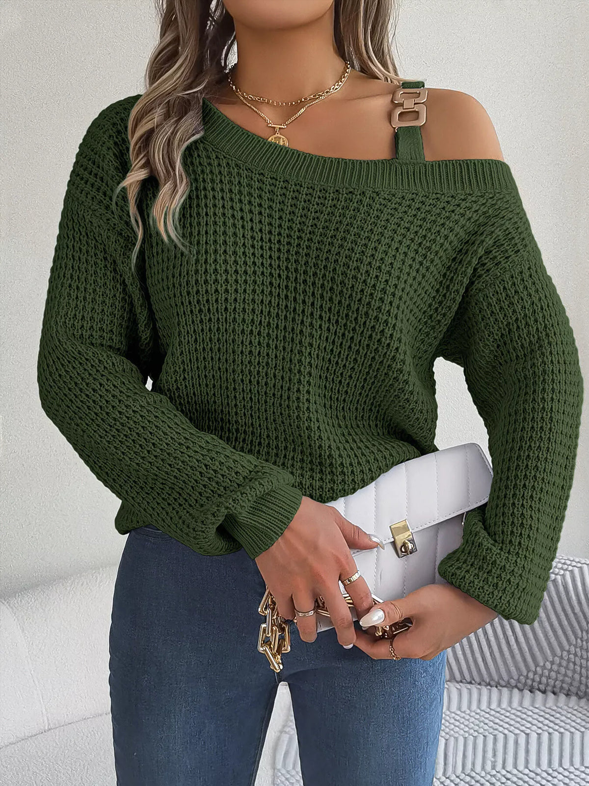 Parvati Asymmetrical Neck Long Sleeve Sweater — view 8