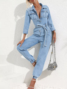 Hera Button Front Belt Denim Jumpsuit — thumbnail 5