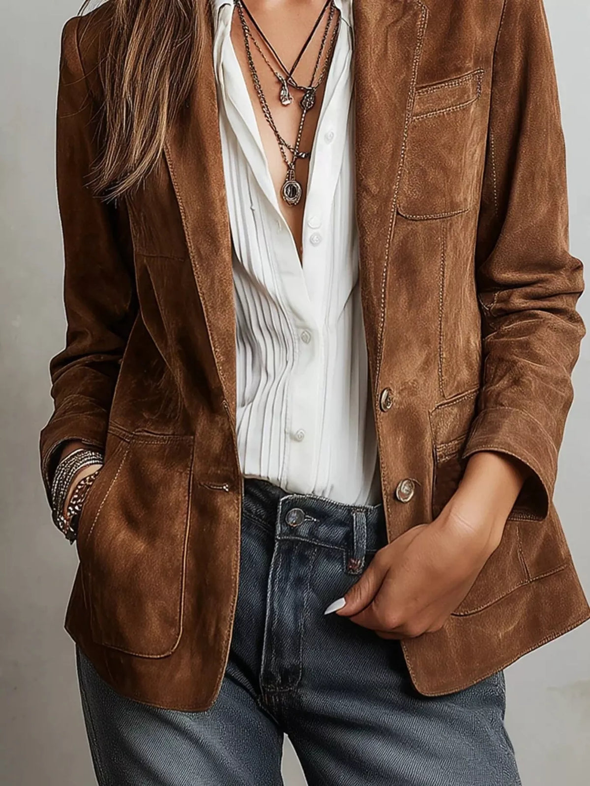 Athena Slim Fit Suede Long Sleeve Blazer — view 4