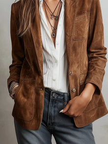 Athena Slim Fit Suede Long Sleeve Blazer — thumbnail 4