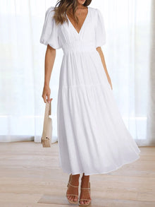 Persephone V-Neck Puff Sleeve Midi Dress — thumbnail 8