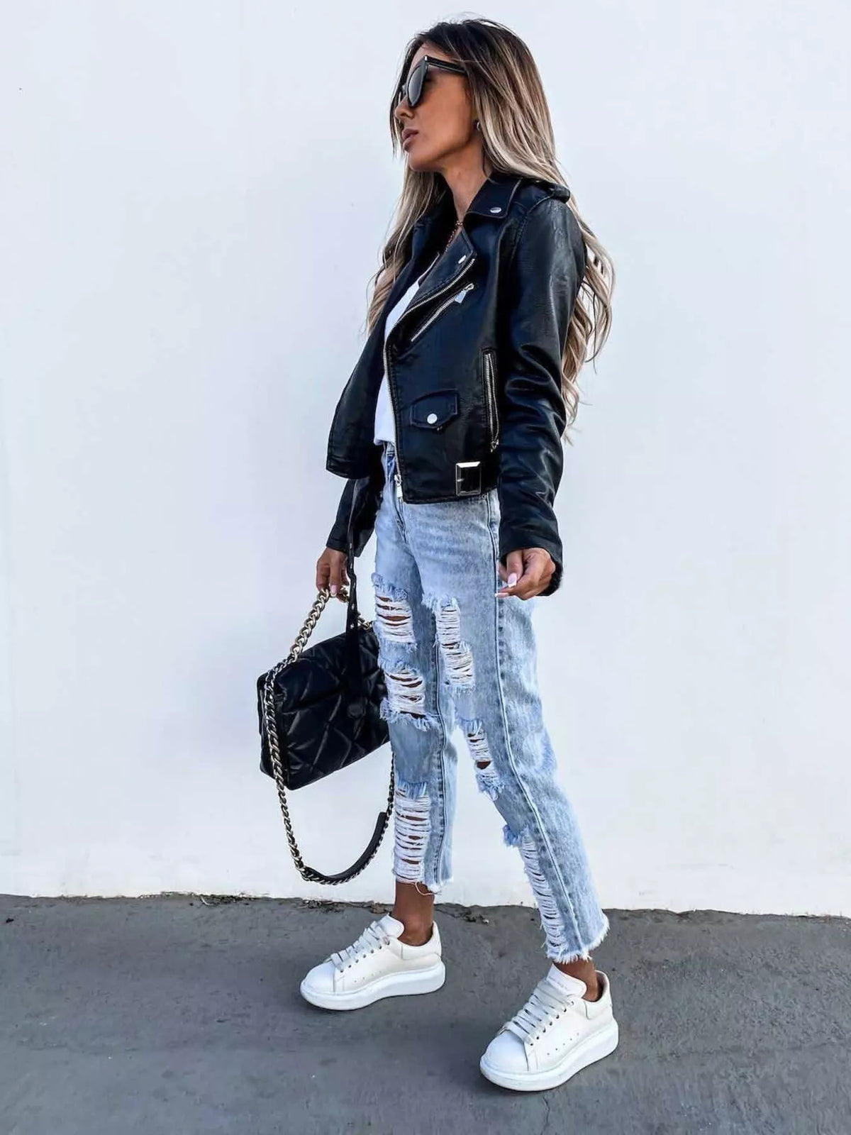Sekhmet Zip Up Leather Motorcycle Biker Jacket — view 5