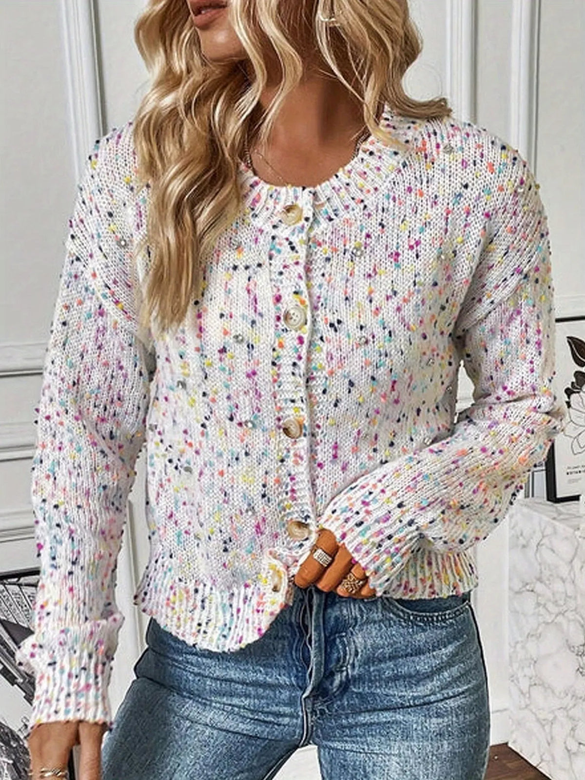Vesta Textured Knit Button-Up Cardigan — view 6