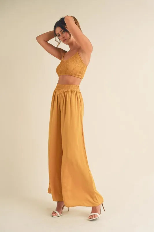 Oshun Smocked Bralette Crop Top and Wide Leg Pants Set — view 5