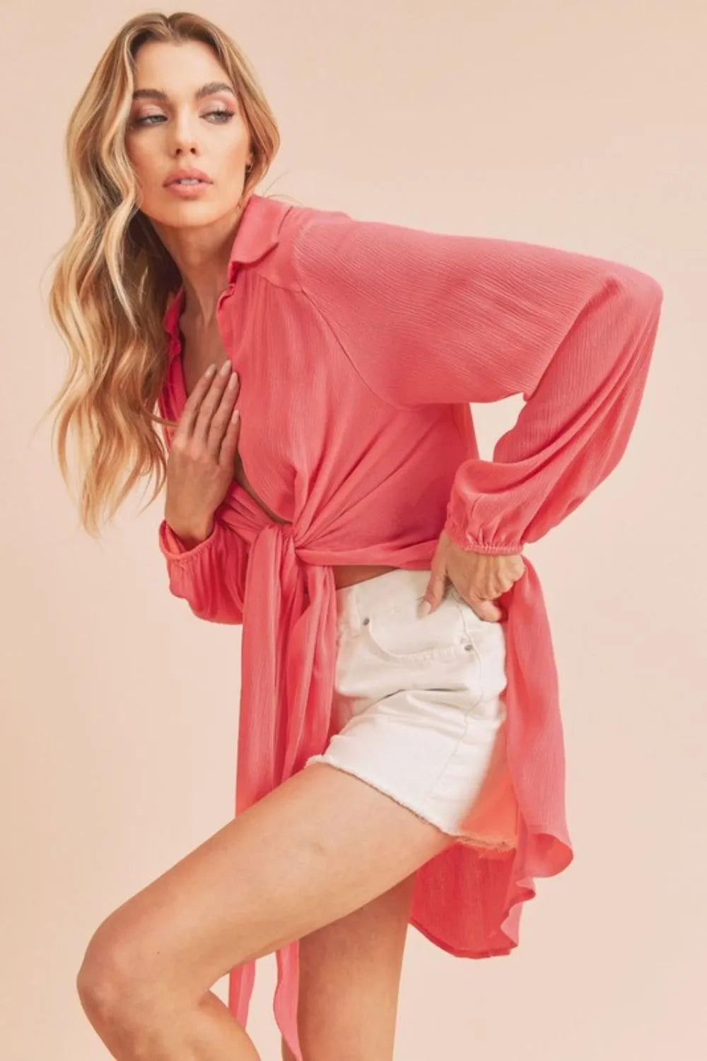 Pele Aemi + Co Tied Collared Neck Long Sleeve Top — view 2