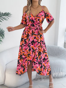 Venus Printed Cold Shoulder Midi Cami Dress — thumbnail 1