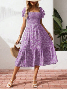 Persephone Floral Print Smocked Ruffle Sleeves Dress — thumbnail 8