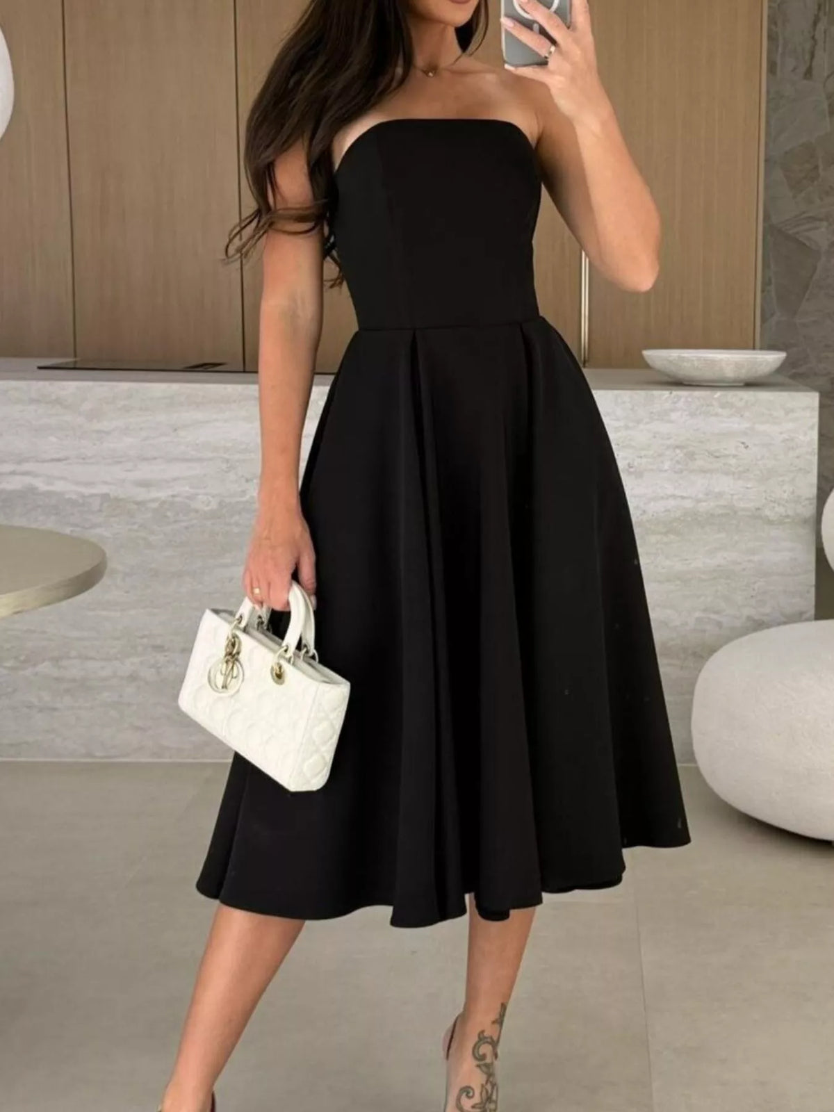 Eos Strapless Ruched A-Line Midi Dress — view 6