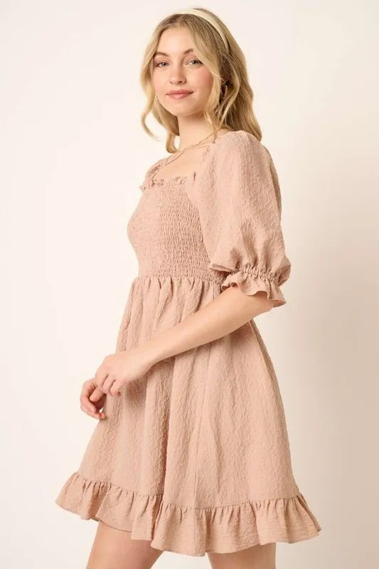 Aurora Smocked Ruffled Hem Half Sleeve Mini Dress — view 3