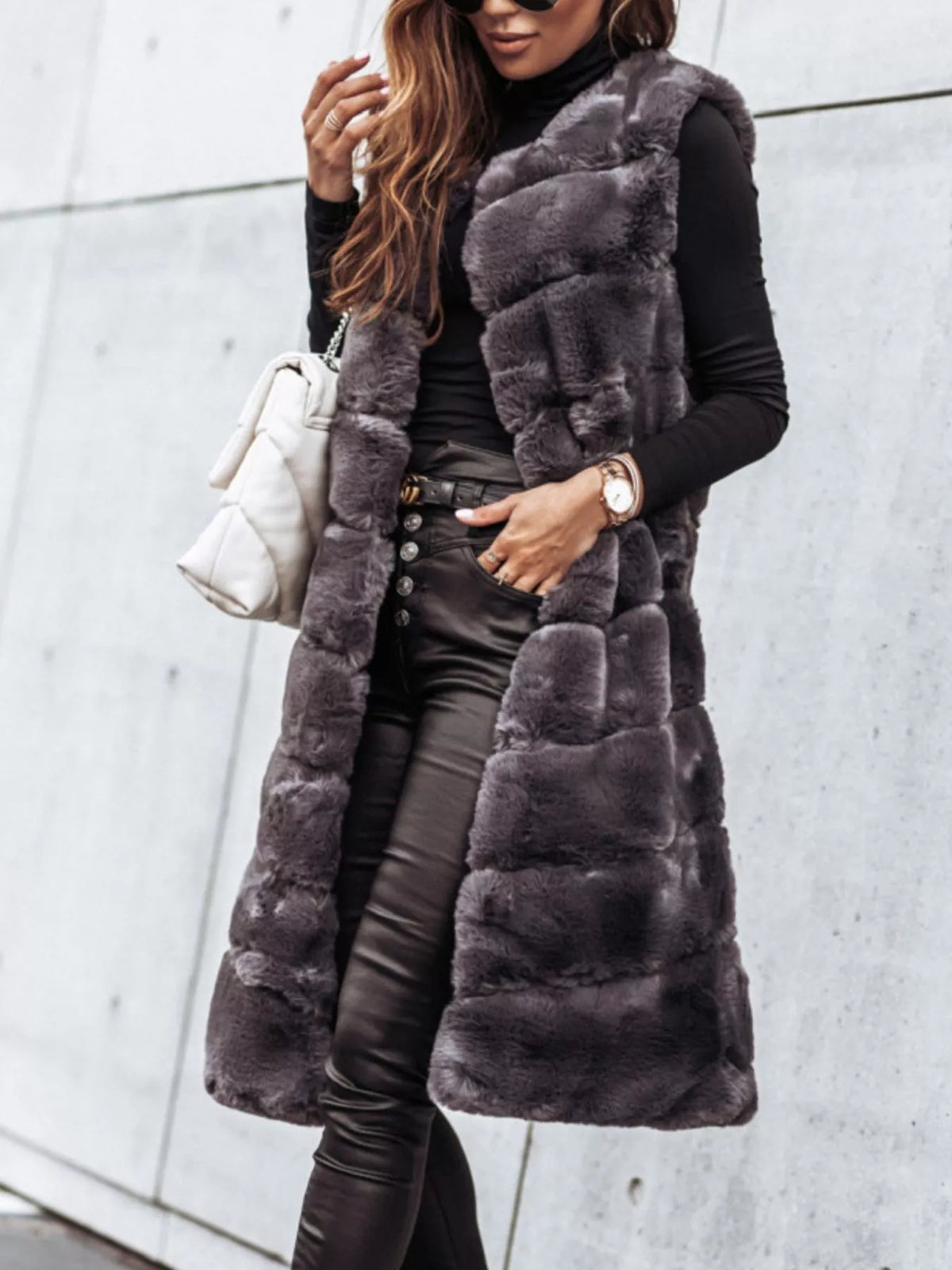 Gaia Faux Fur Longline Vest Coat — view 4
