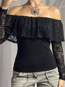 Nyx Off-Shoulder Lace Trim Long Sleeve T-Shirt — thumbnail 3