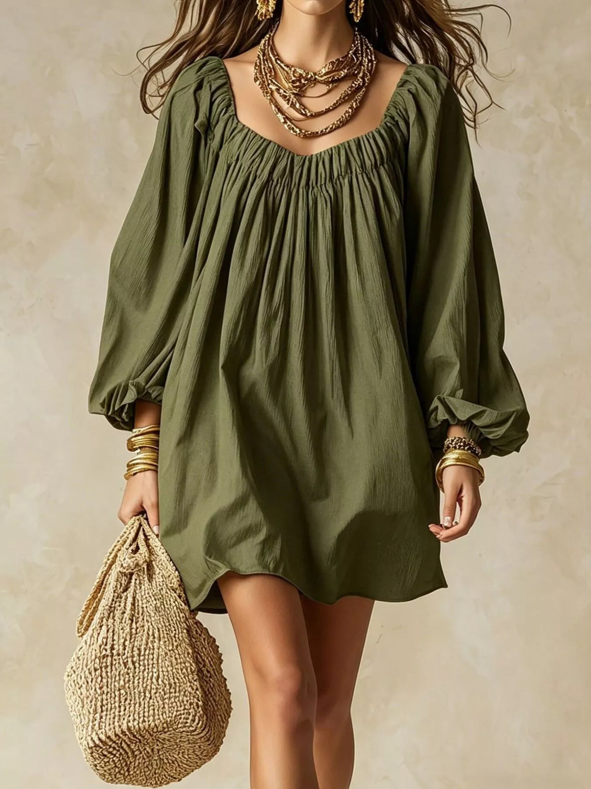 Oshun Flowy Balloon Sleeve Mini Dress — view 6