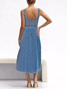 Artemis Smocked Back Button Front Denim Midi Dress — thumbnail 6