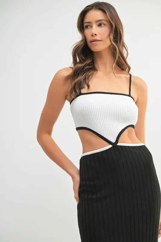 Kali Ribbed Knit Color Block Cutout Midi Dress — view 10