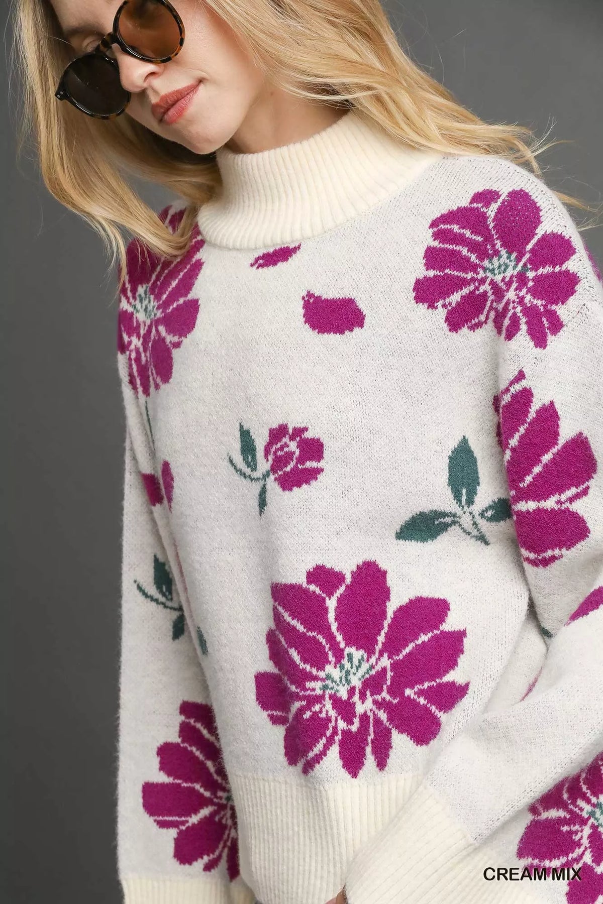 Vesta Umgee Floral Patterned Mock Neck Sweater — view 5