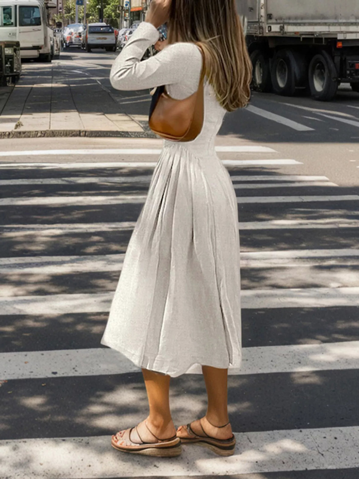 Eos Keyhole Long-Sleeve Midi Dress — view 4
