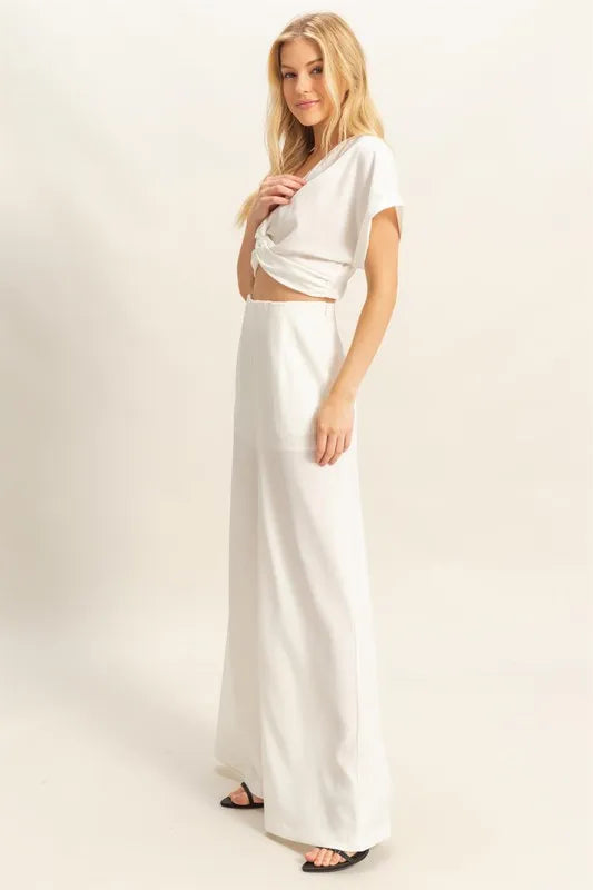 Maat Twisted Front Short Sleeve Top and Wide Leg Pants Set — view 2