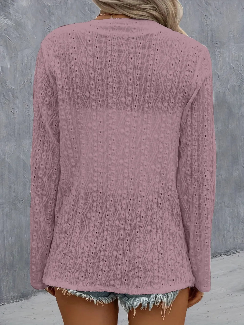 Brigid Eyelet Roll-Tab Sleeve Cardigan — view 12