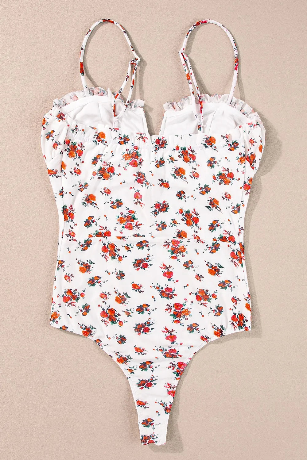 Olwen Floral Frilled Trim Spaghetti Straps Bodysuit — view 5