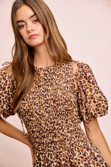 Fortuna Leopard Bow Tie Attachable Puff Sleeves Dress — thumbnail 5