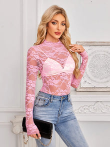 Morrigan Mock Neck Long Sleeve Lace Sheer Top — thumbnail 18