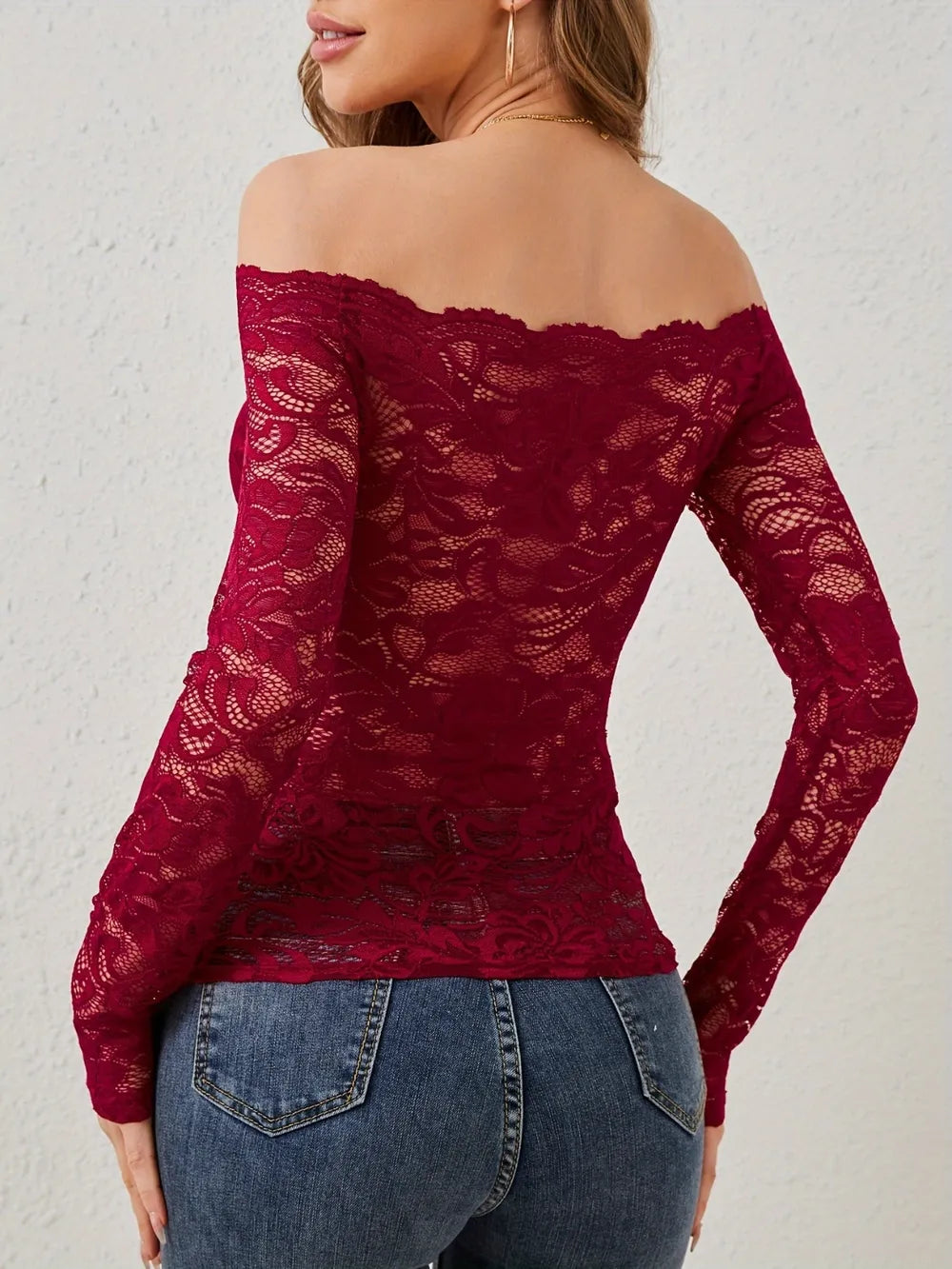 Morrigan Off-Shoulder Long Sleeve Lace Top — view 5