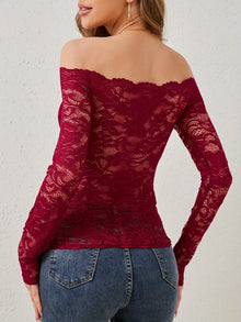Morrigan Off-Shoulder Long Sleeve Lace Top — thumbnail 5