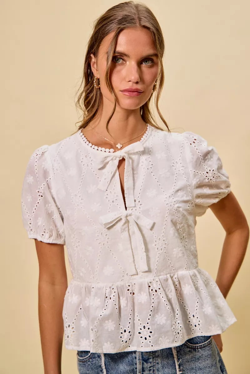 Brigid Eyelet Front Tie Blouse — view 16