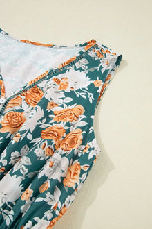 Persephone Floral Print Trimmed V Neck Tie Waist Sleeveless Dress — thumbnail 10