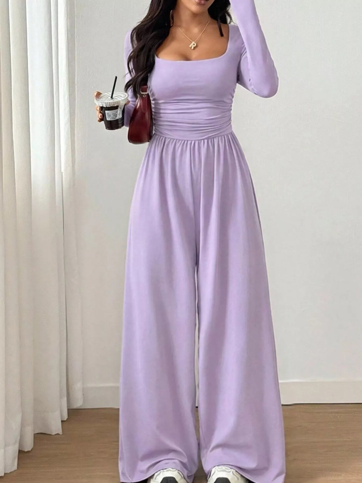 Bastet Ruched Square Neck Wide-Leg Jumpsuit — view 23