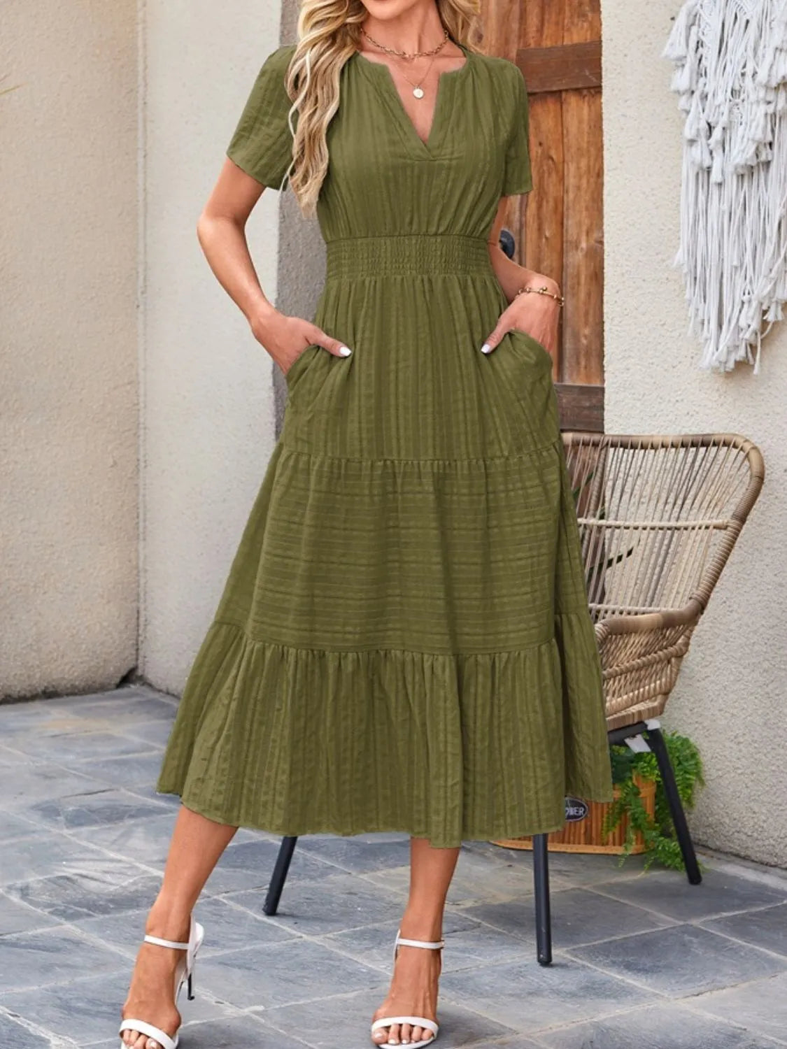 Sekhmet Tiered Notched Short Sleeve Dress — view 22