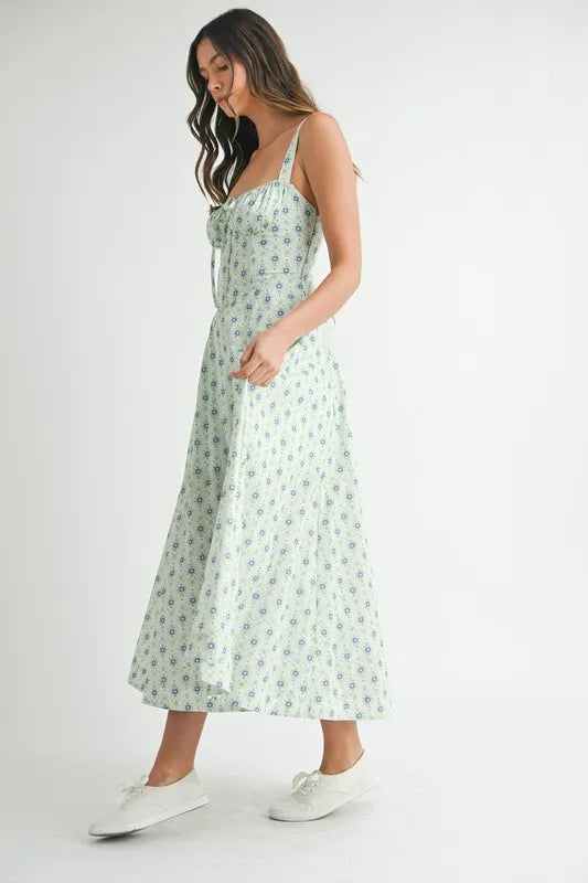 Olwen Floral Print Bustier Back Lace Up Midi Dress — view 4