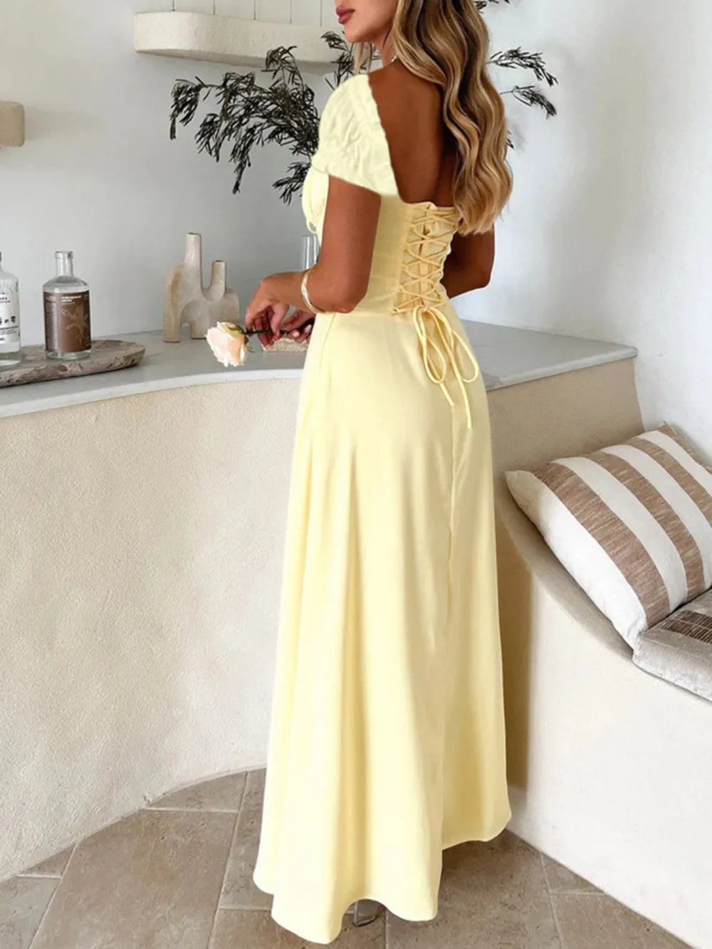 Oshun Sweetheart Neck Short Sleeve Maxi Dress — view 2