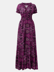 Pele Smocked Printed V-Neck Short Sleeve Dress — thumbnail 7
