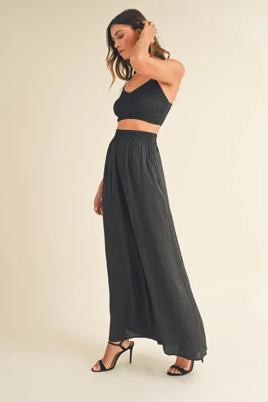 Rhiannon Smocked Bralette Crop Top and Wide Leg Pants Set — view 4