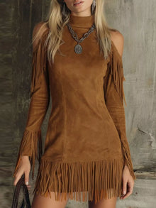 Rhiannon Fringed Cold Shoulder Mini Dress — thumbnail 1