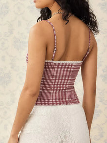 Aurora Lace Detail Plaid Square Neck Cami — thumbnail 4