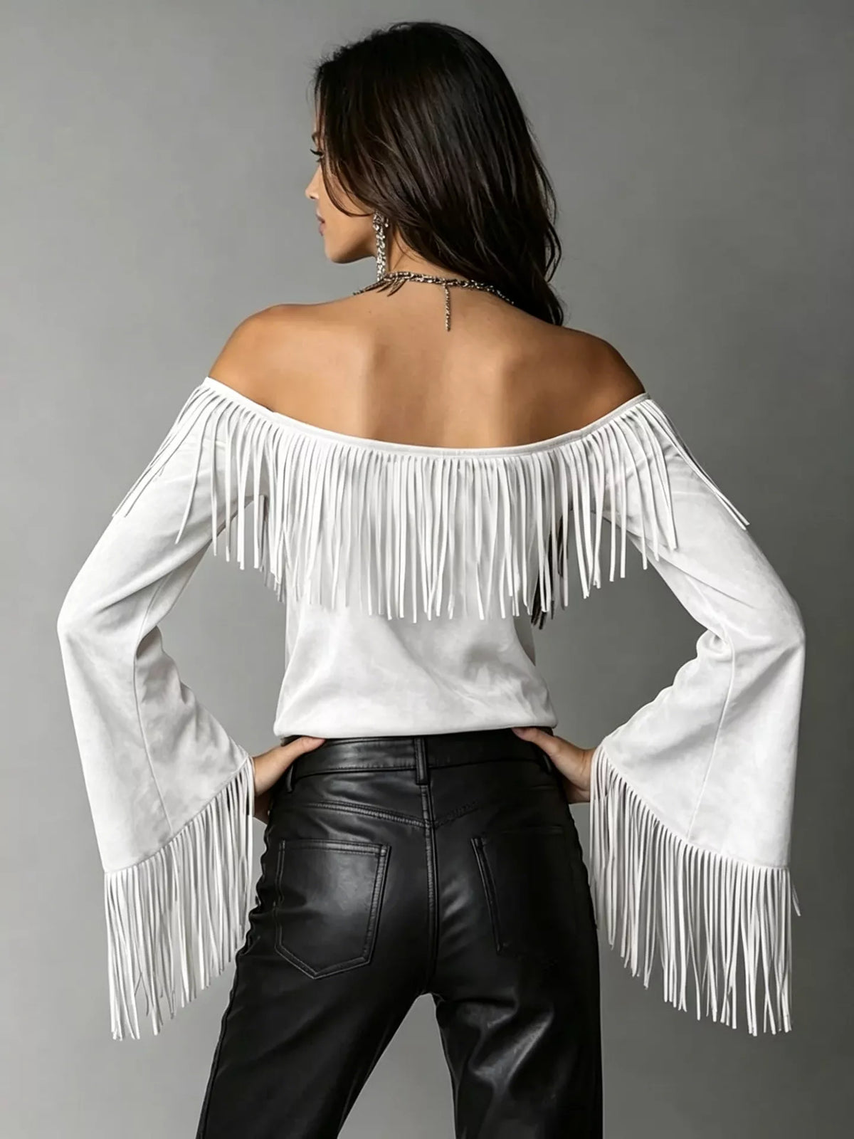 Freya Fringed Off-Shoulder T-Shirt — view 4