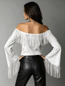 Freya Fringed Off-Shoulder T-Shirt — thumbnail 4