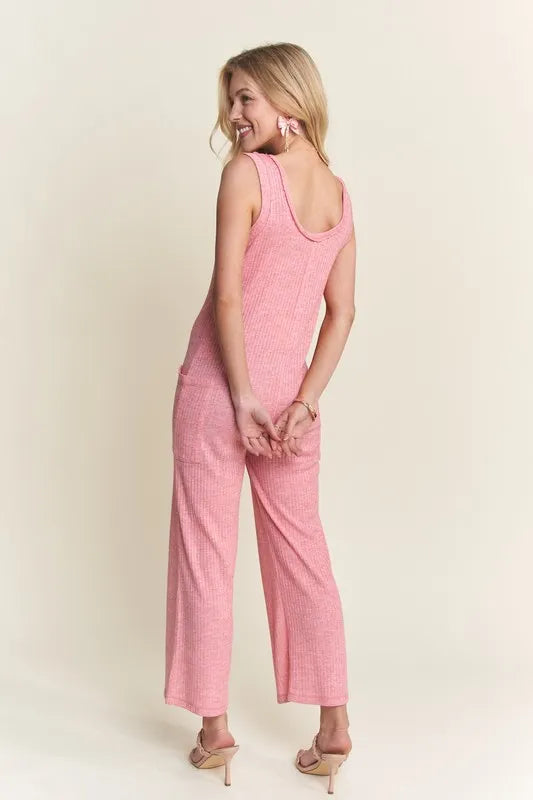 Hera Ribbed V-Neck Wide Leg Jumpsuit with Pockets — view 3