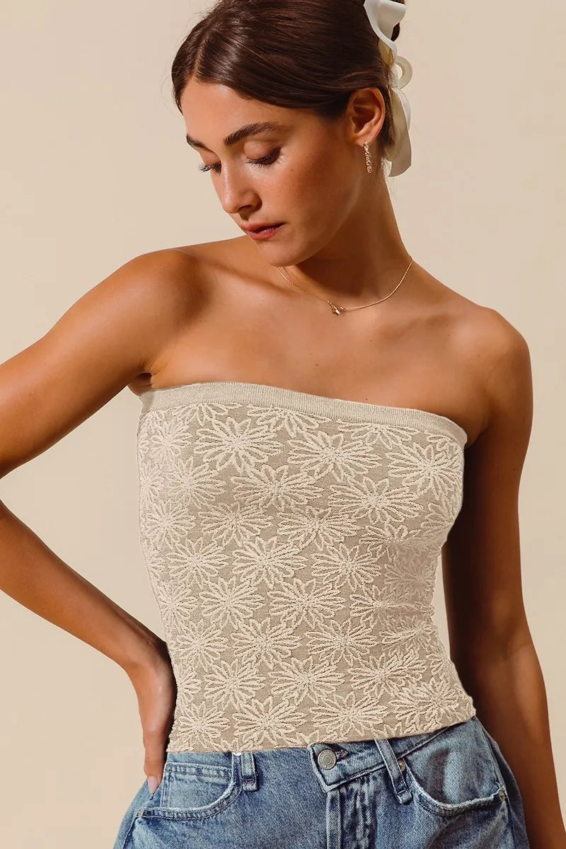 Olwen Jacquard Floral Two Tone Seamless Tube Top — view 2