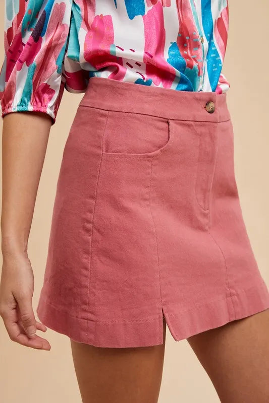 Kali Comfort Stretch Cotton Slit Detailed Mini Skirt styled in the studio