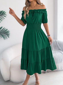 Venus Smocked Off-Shoulder Tiered Dress — thumbnail 7