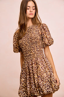 Fortuna Leopard Bow Tie Attachable Puff Sleeves Dress — thumbnail 13