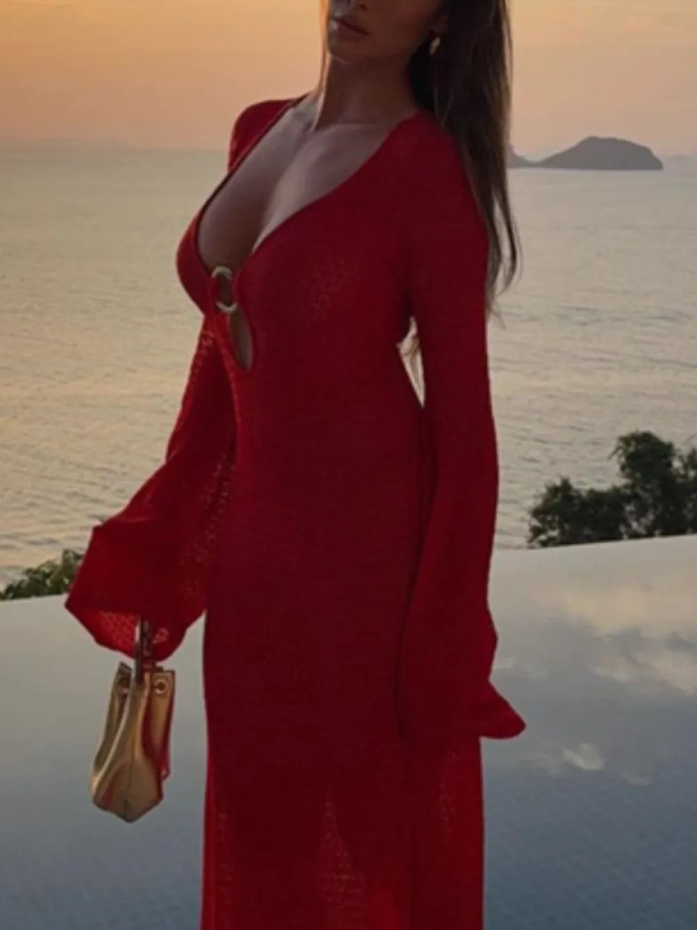 Kali Slit Plunge Flare Sleeve Cover-Up Dress — view 17
